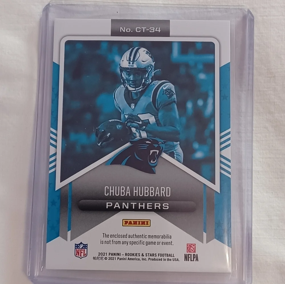 CHUBA HUBBARD 2021 ROOKIES & STARS CROSS TRAINING RC JERSEY #/199 PANTHERS